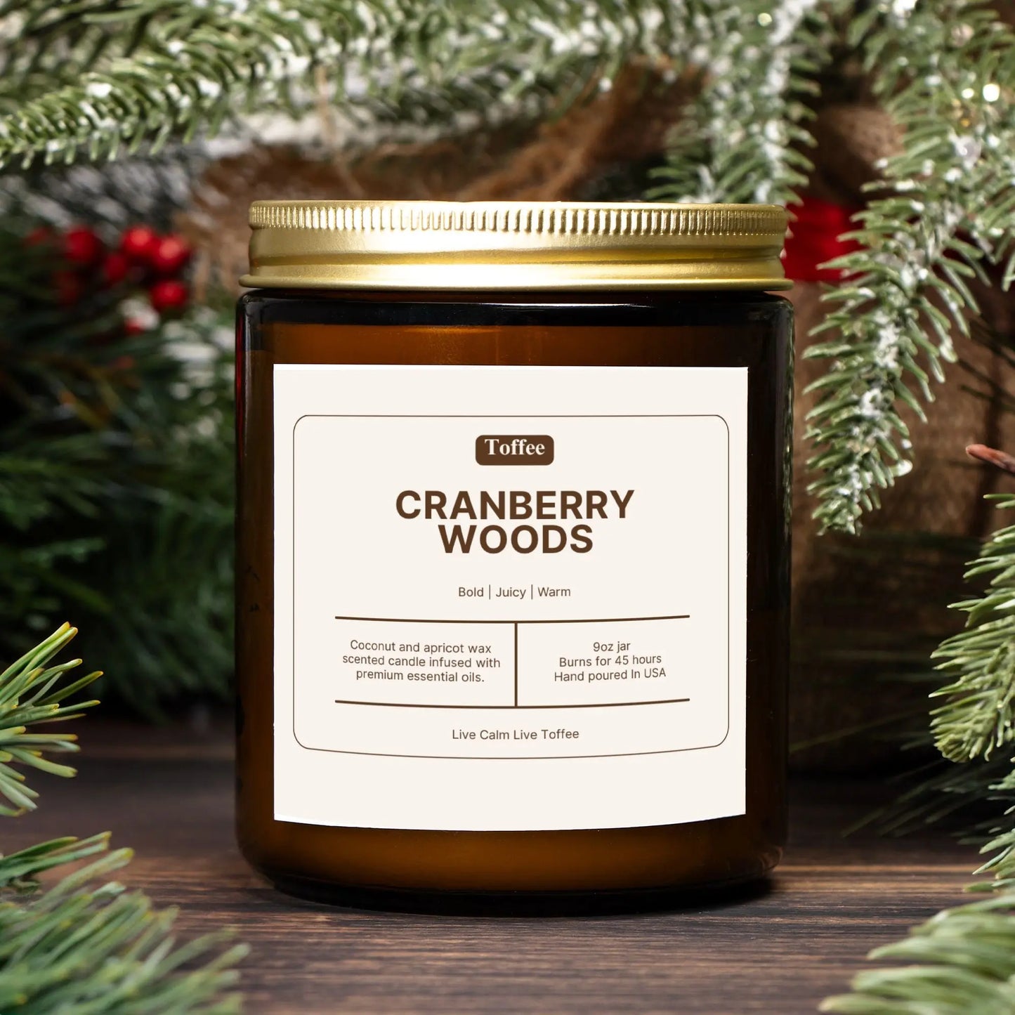 Cranberry Woods Candle Amber Jar 9oz Toffee