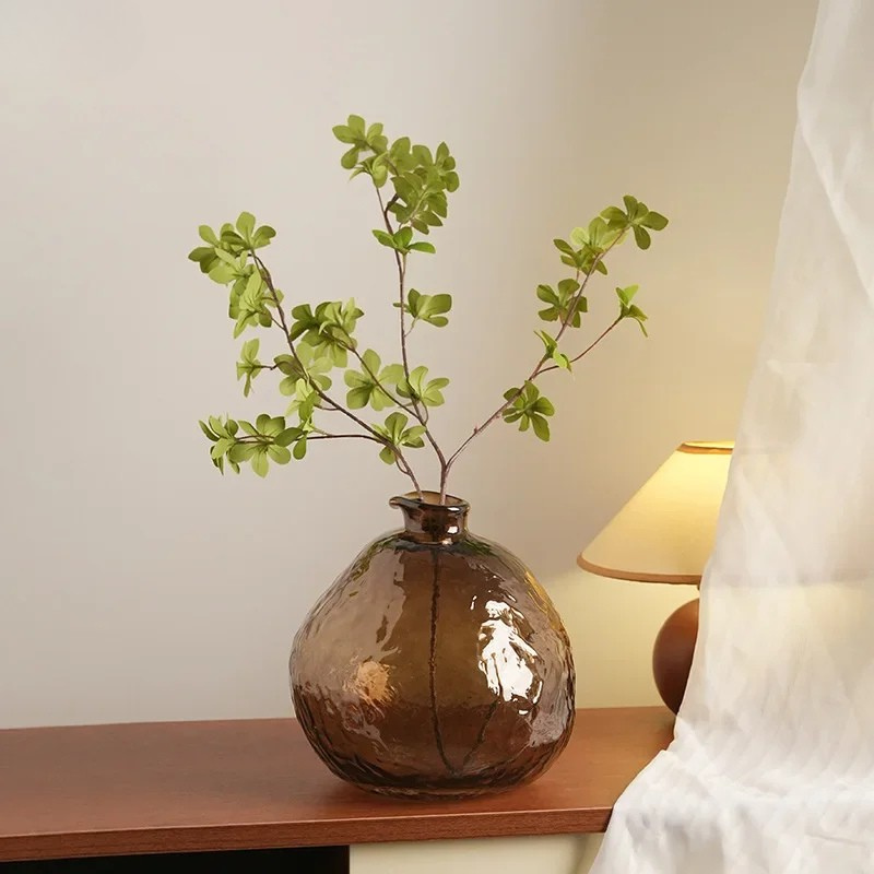 Transparent Brown Glass Vase Hydroponics Plant Pot Table Decoration Flowers Arrangement Floral Vases Room Aesthetic Decor