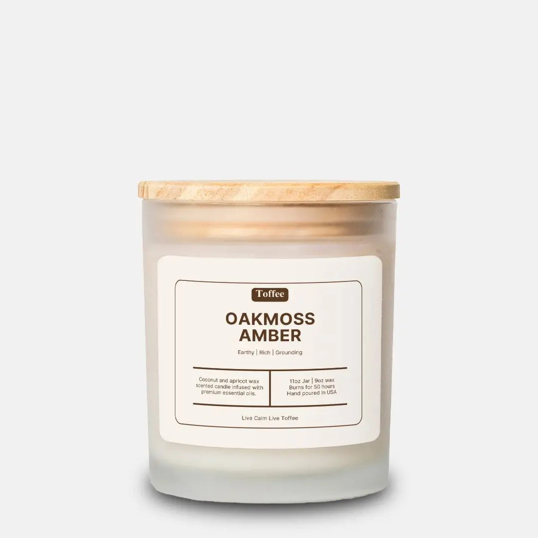 Oakmoss Amber Candle Frosted Glass (Hand Poured) Toffee