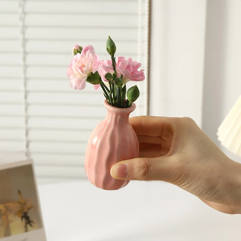Mini Ceramic Flower Vase Aesthetic Hydroponic Plant Vases Flower Arrangement Pot Room Decor Nordic Home Desktop Ornament Florero