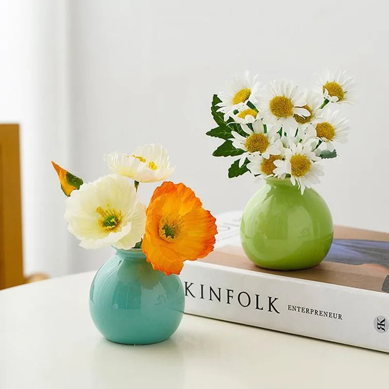 Simple ceramic mini vase incense bottle, hotel home decoration perfume diffuser, living room office dry flower hydroponics