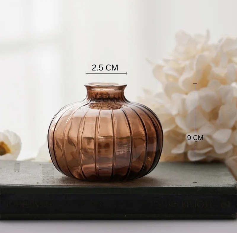 Amber Haze Glass Vase Trio | Set of 3 Amber-Tinted Glass Bud Vases – Rustic Table Centerpiece for Cozy Home Decor