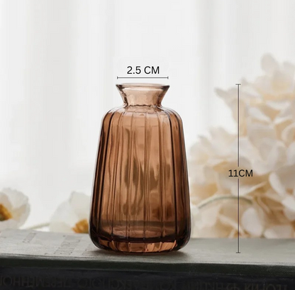 Amber Haze Glass Vase Trio | Set of 3 Amber-Tinted Glass Bud Vases – Rustic Table Centerpiece for Cozy Home Decor