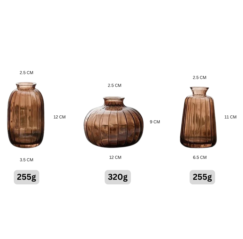 Amber Haze Glass Vase Trio | Set of 3 Amber-Tinted Glass Bud Vases – Rustic Table Centerpiece for Cozy Home Decor
