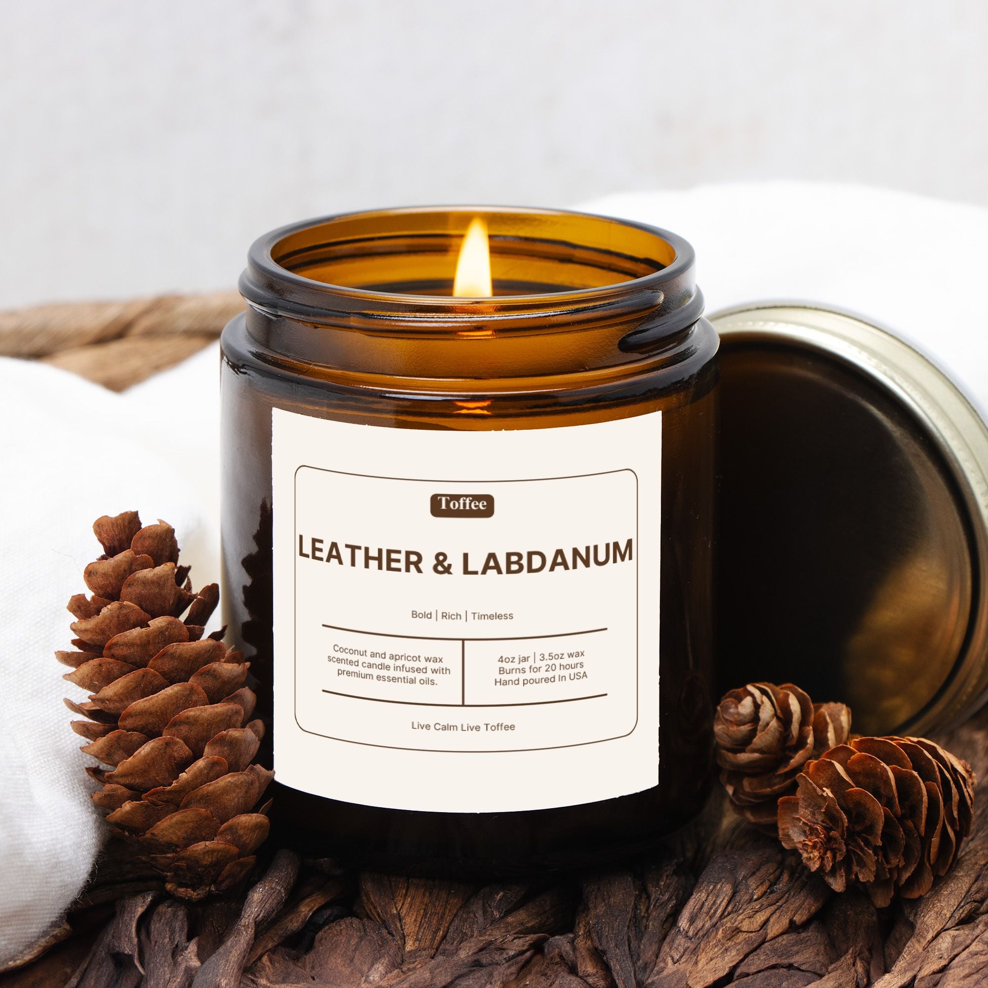 Leather & Labdanum Candle Amber Jar 4oz