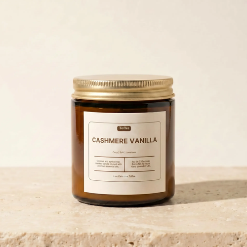 Cashmere Vanilla Candle – 4 oz Amber Jar by Toffee