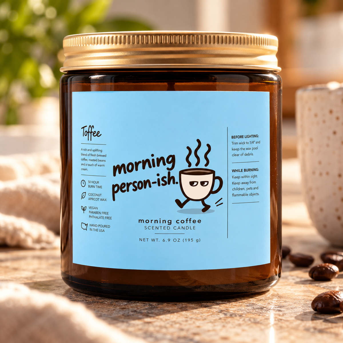 Morning Person-ish Scented Candle | 9 oz Amber Glass Jar