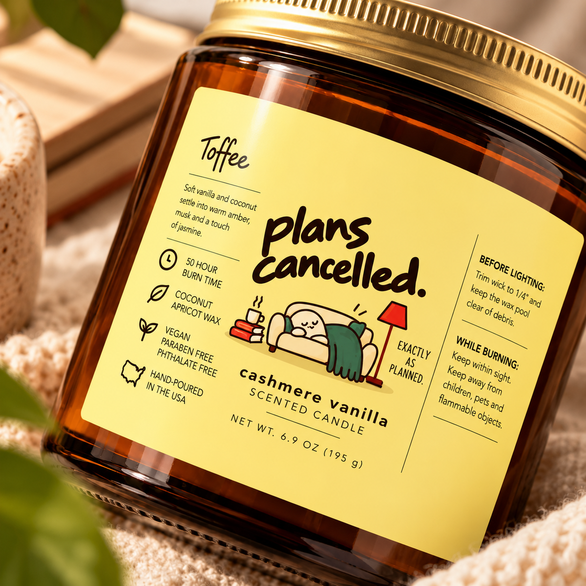 Plans Cancelled. Scented Candle | 9 oz Amber Glass Jar
