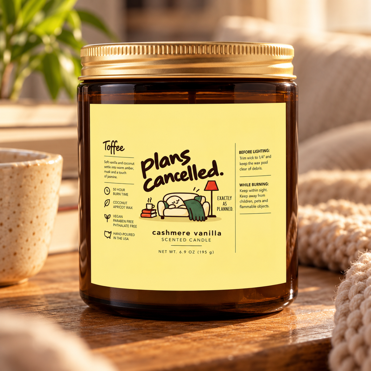 Plans Cancelled. Scented Candle | 9 oz Amber Glass Jar