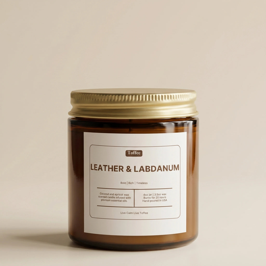 Leather & Labdanum Candle Amber Jar 4oz
