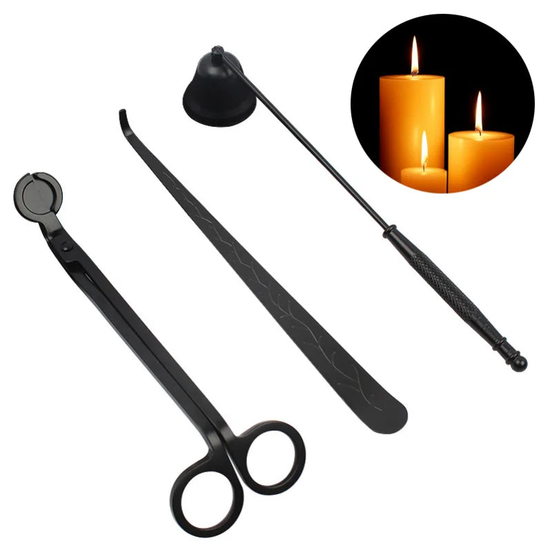 3PCS Candle Wick Trimmer Scissors Extinguisher Hooks Candle Accessories Set Home Care Candle Tool Stainless Steel Portable