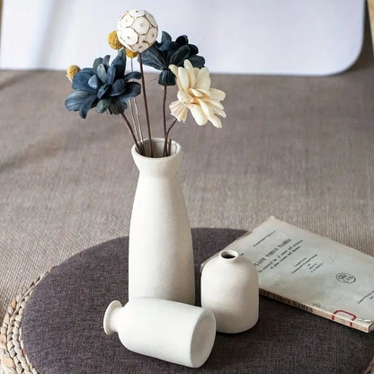 Boho Ceramic Vase Set – Set of 3 Rustic Pastoral Vases for Shelf, Table & Home Decor