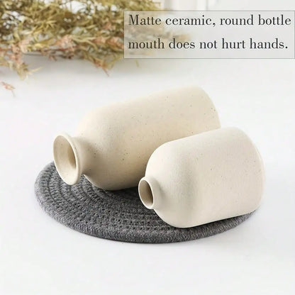 Boho Ceramic Vase Set – Set of 3 Rustic Pastoral Vases for Shelf, Table & Home Decor