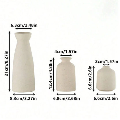 Boho Ceramic Vase Set – Set of 3 Rustic Pastoral Vases for Shelf, Table & Home Decor