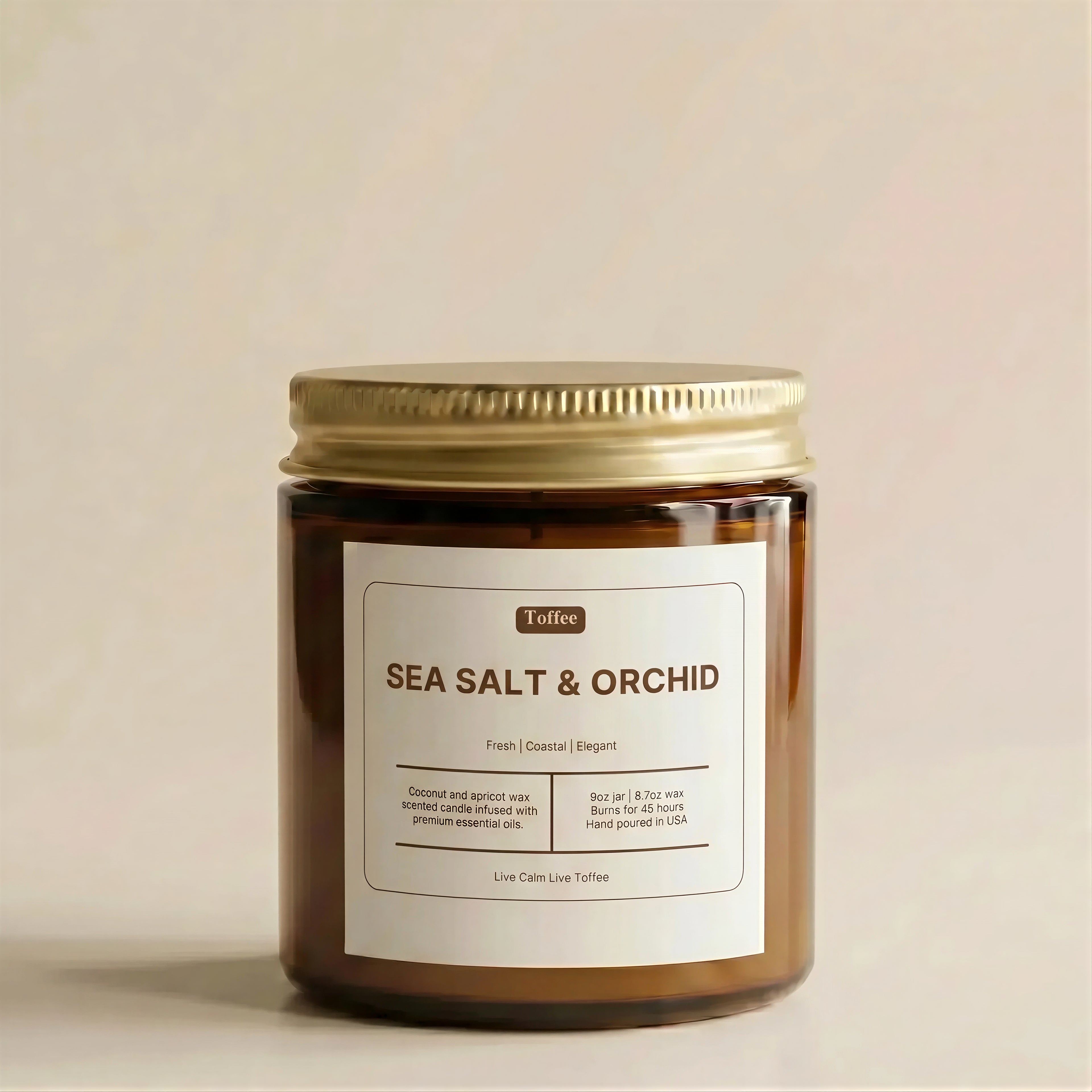 Sea Salt & Orchid Candle Amber Jar 9oz