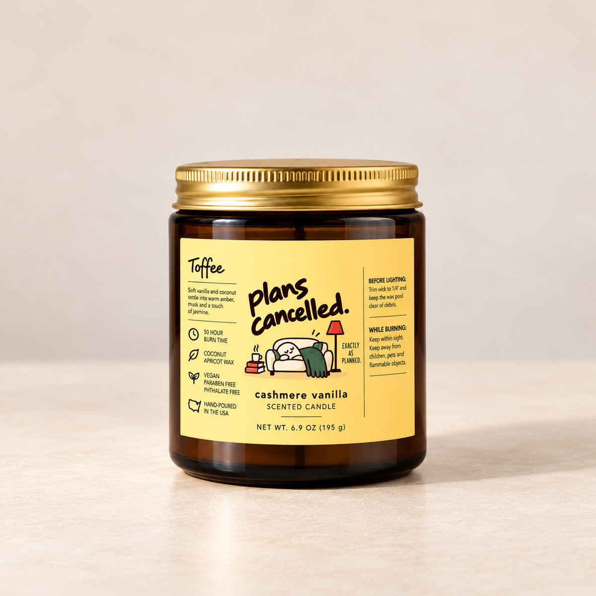 Plans Cancelled. Scented Candle | 9 oz Amber Glass Jar
