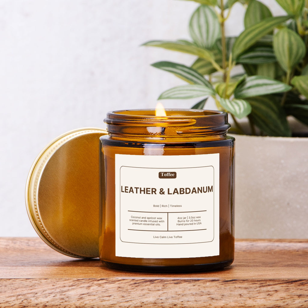 Leather & Labdanum Candle Amber Jar 4oz