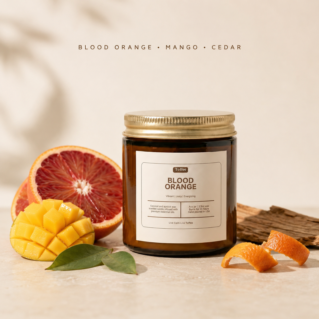 Blood Orange 4 oz candle scent notes: blood orange, mango and cedar