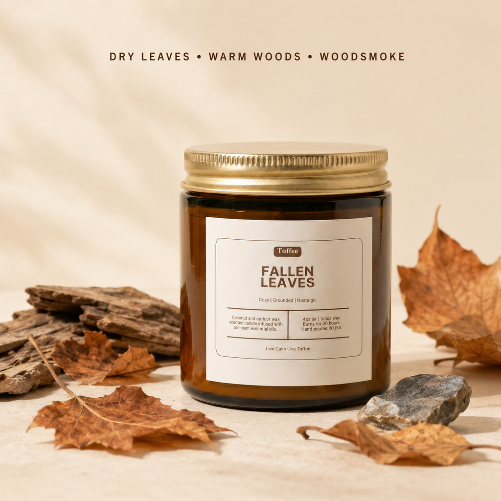 Fallen Leaves 4 oz candle scent notes: dry leaves, warm woods and woodsmoke