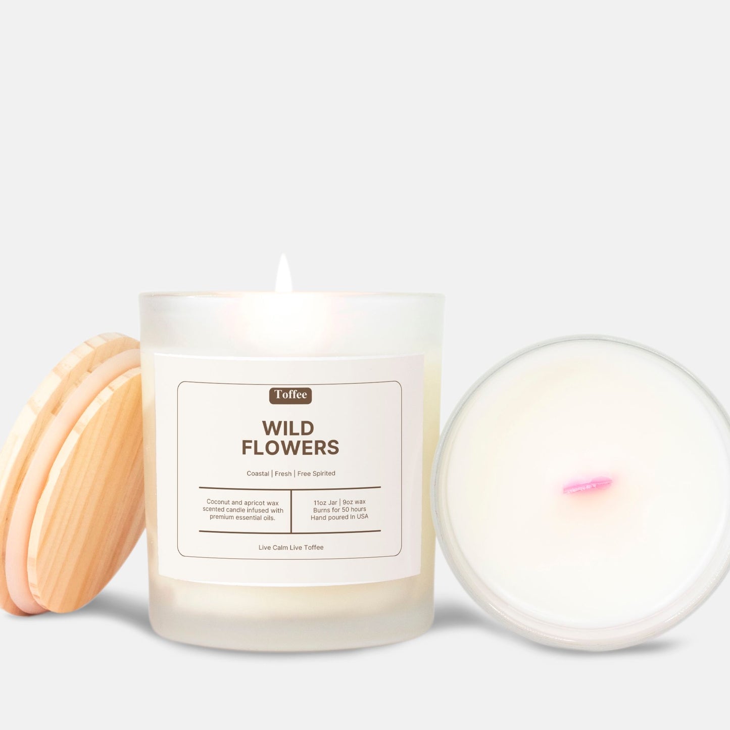 Wildflowers Pink Wick Frosted Glass Candle