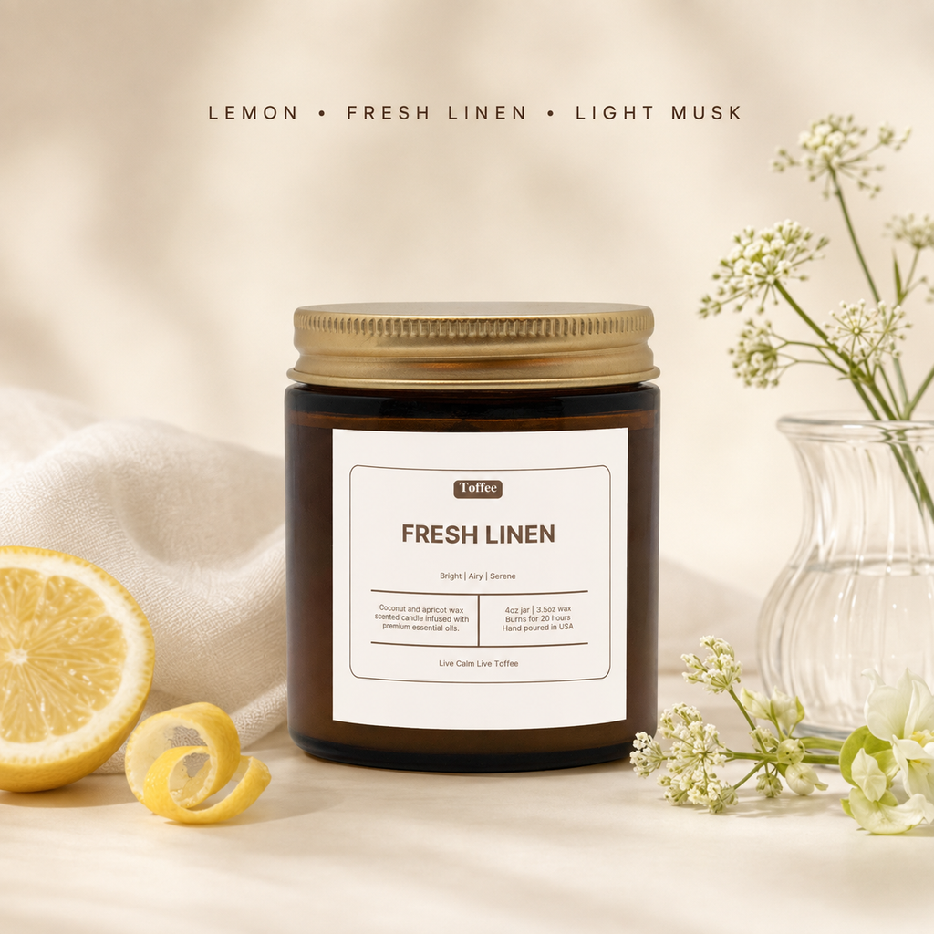 Fresh Linen 4 oz candle scent notes: lemon, fresh linen and light musk