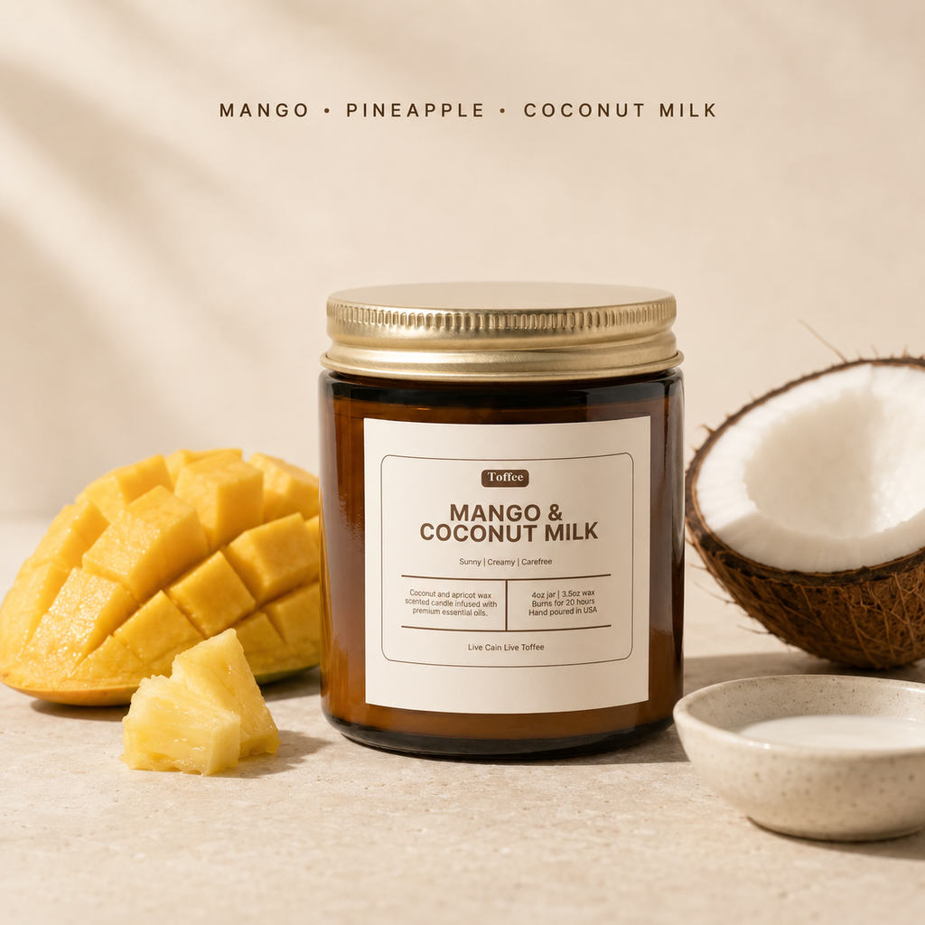 Mango and Coconut Milk 4 oz candle scent notes: mango, pineapple and coconut milk