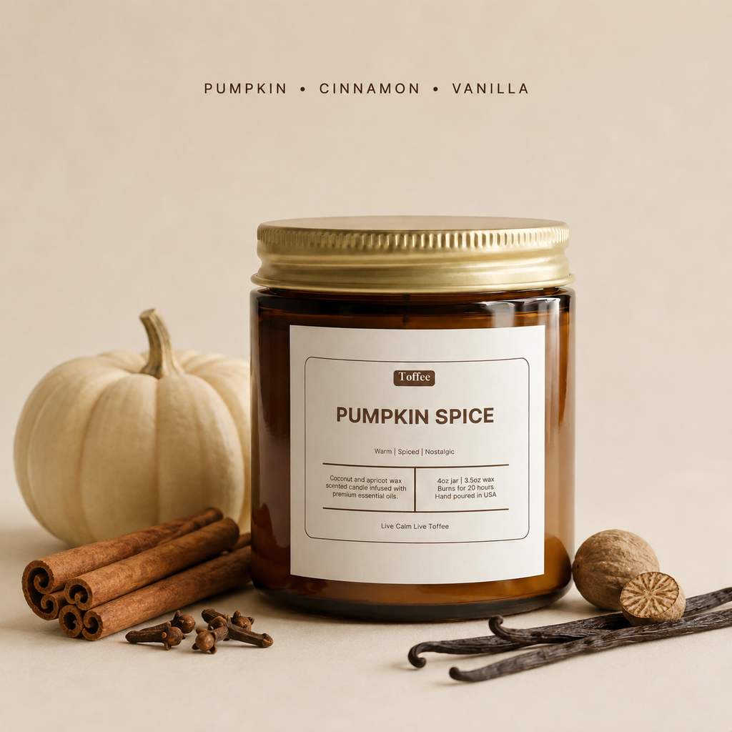 Pumpkin Spice 4 oz candle scent notes: pumpkin, cinnamon and vanilla
